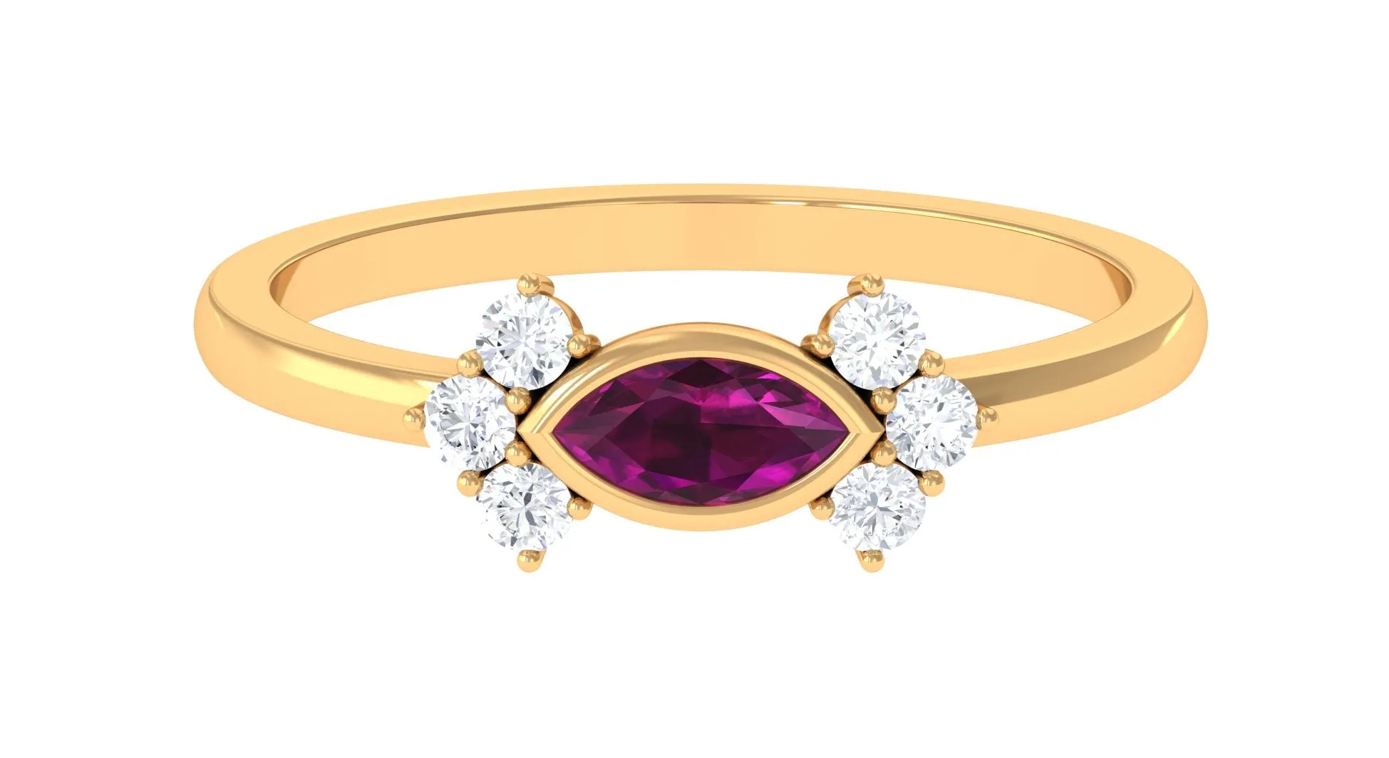 0.75 CT Rhodolite East West Promise Ring with Diamond Stones