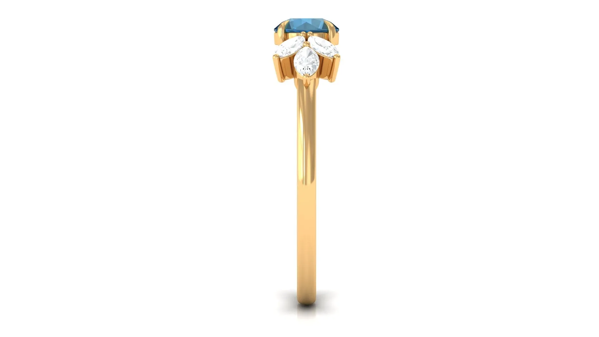 1 CT Nature Inspired London Blue Topaz Ring with Diamond Trio