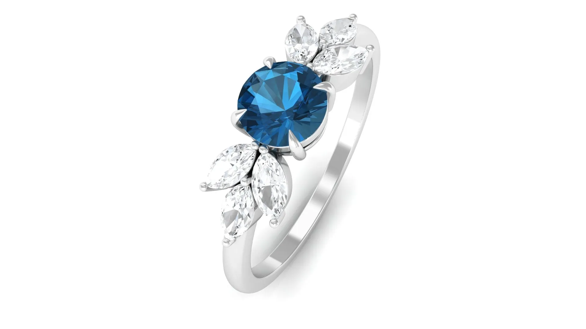 1 CT Nature Inspired London Blue Topaz Ring with Diamond Trio