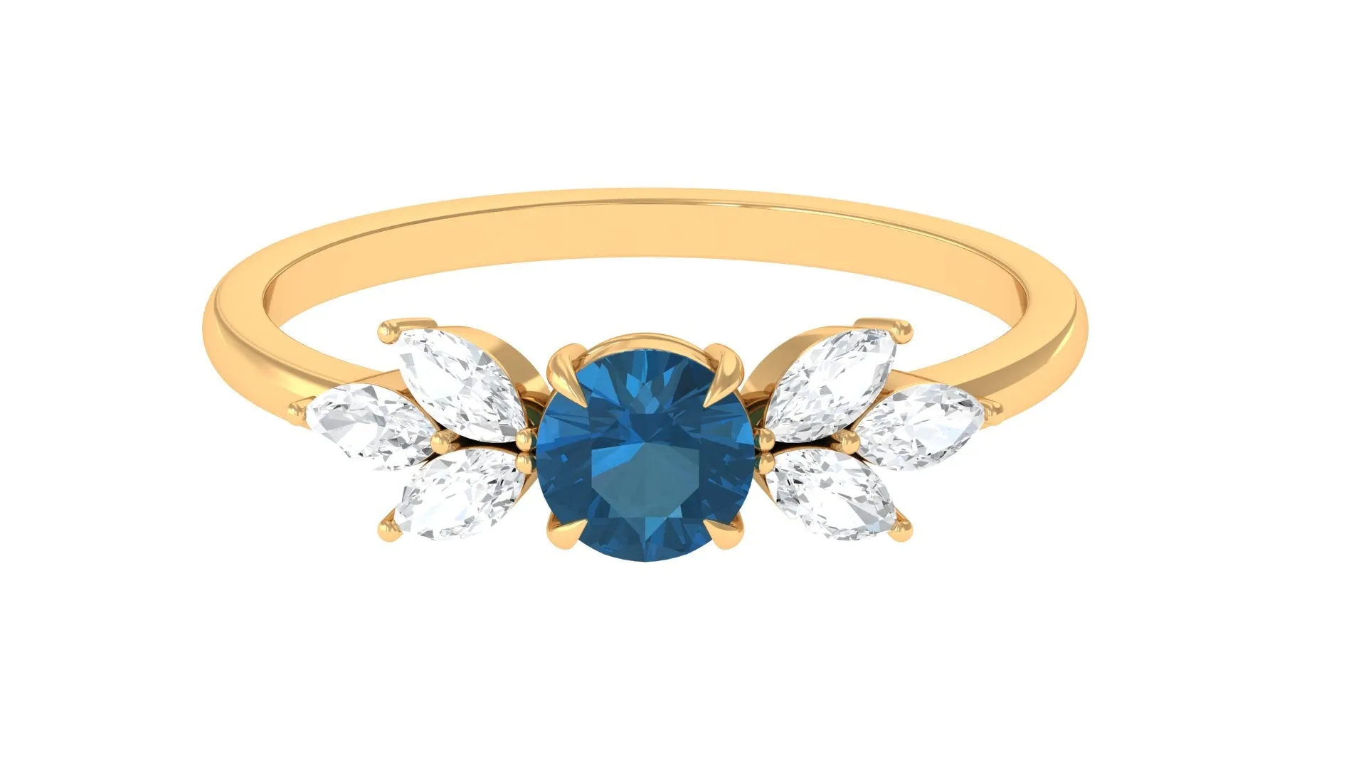 1 CT Nature Inspired London Blue Topaz Ring with Diamond Trio