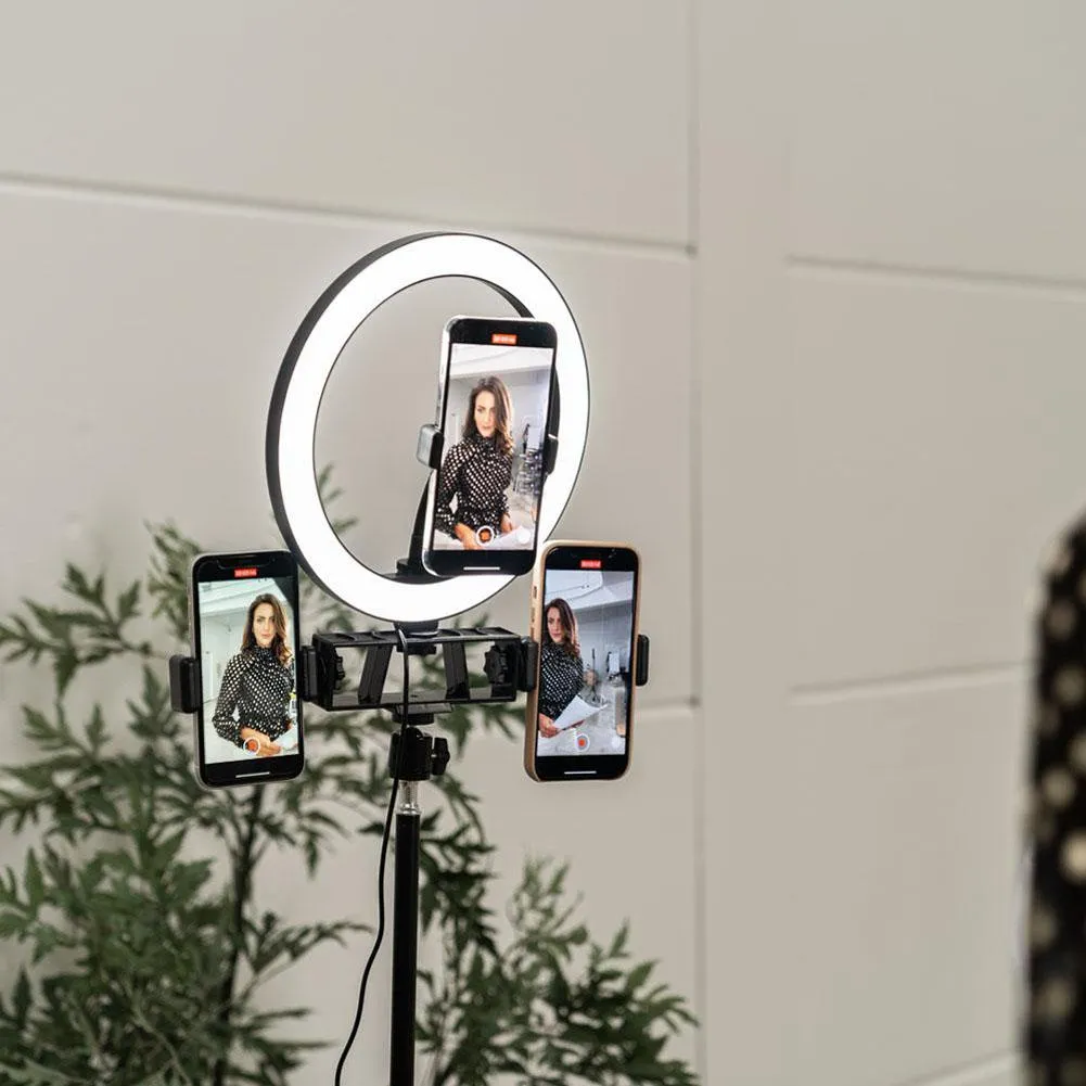 10" LED Livestream Ring Light w/ Triple Phone Mount - Onyx