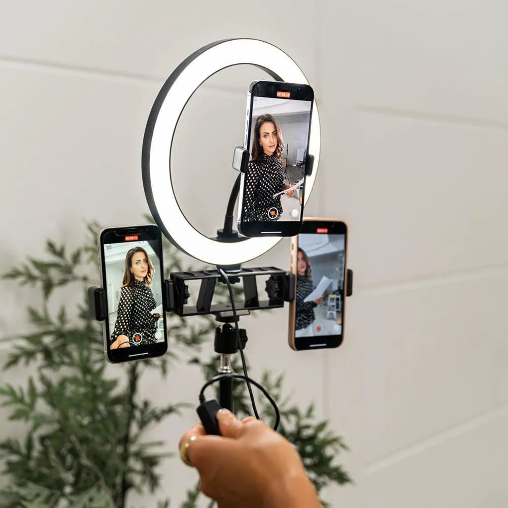 10" LED Livestream Ring Light w/ Triple Phone Mount - Onyx