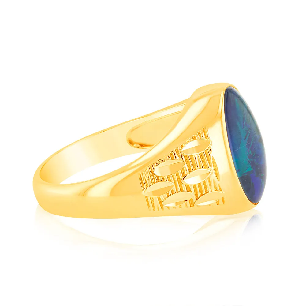 10X8mm Oval Shaped Opal Ring in 9ct Yellow Gold