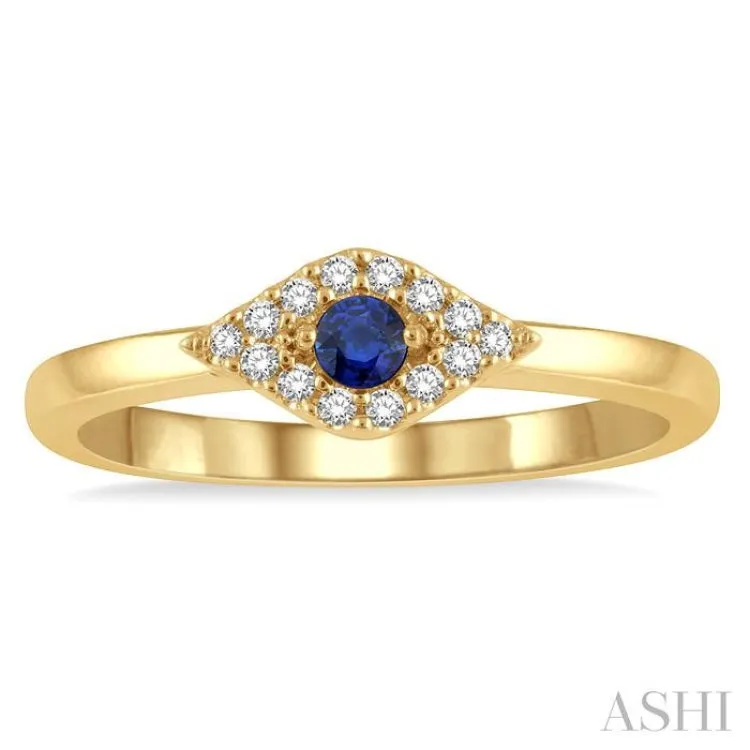 1/10 Ctw Evil Eye Round Cut Diamond & 2.60 MM Sapphire Precious Ring in 10K Yellow Gold