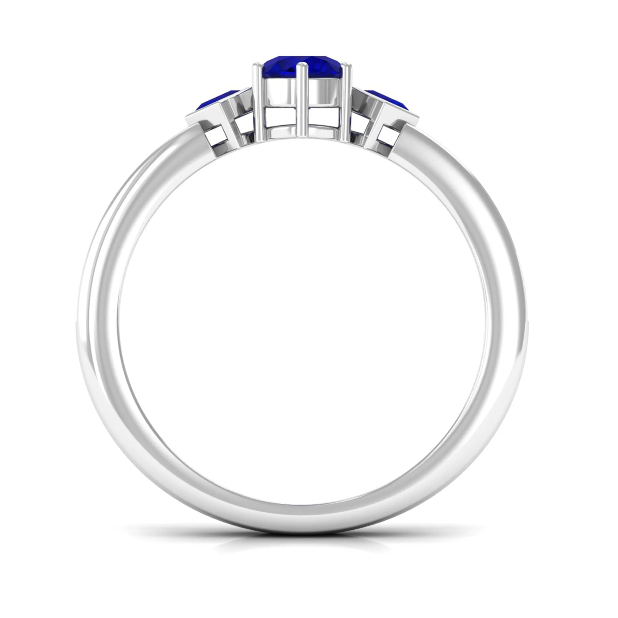 1/2 CT Minimal Princess and Round Cut Blue Sapphire Three Stone Ring