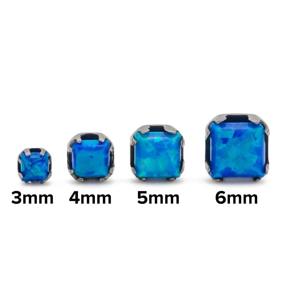 14g–12g Internally Threaded Titanium Corner Prong-Set Square Opal Top — 5mm — Price Per 1