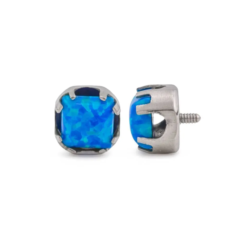 14g–12g Internally Threaded Titanium Corner Prong-Set Square Opal Top — 5mm — Price Per 1