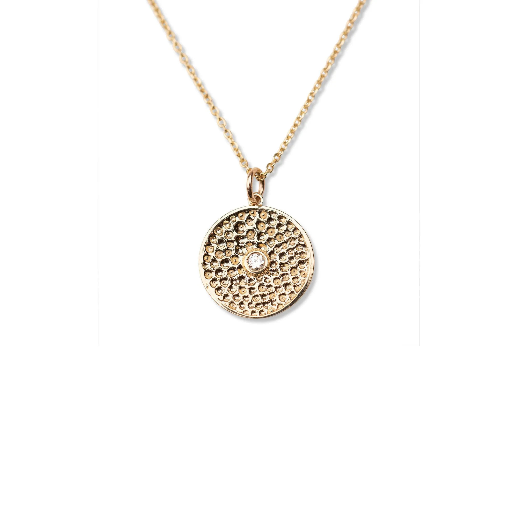 14k Beaded Circle Diamond Necklace