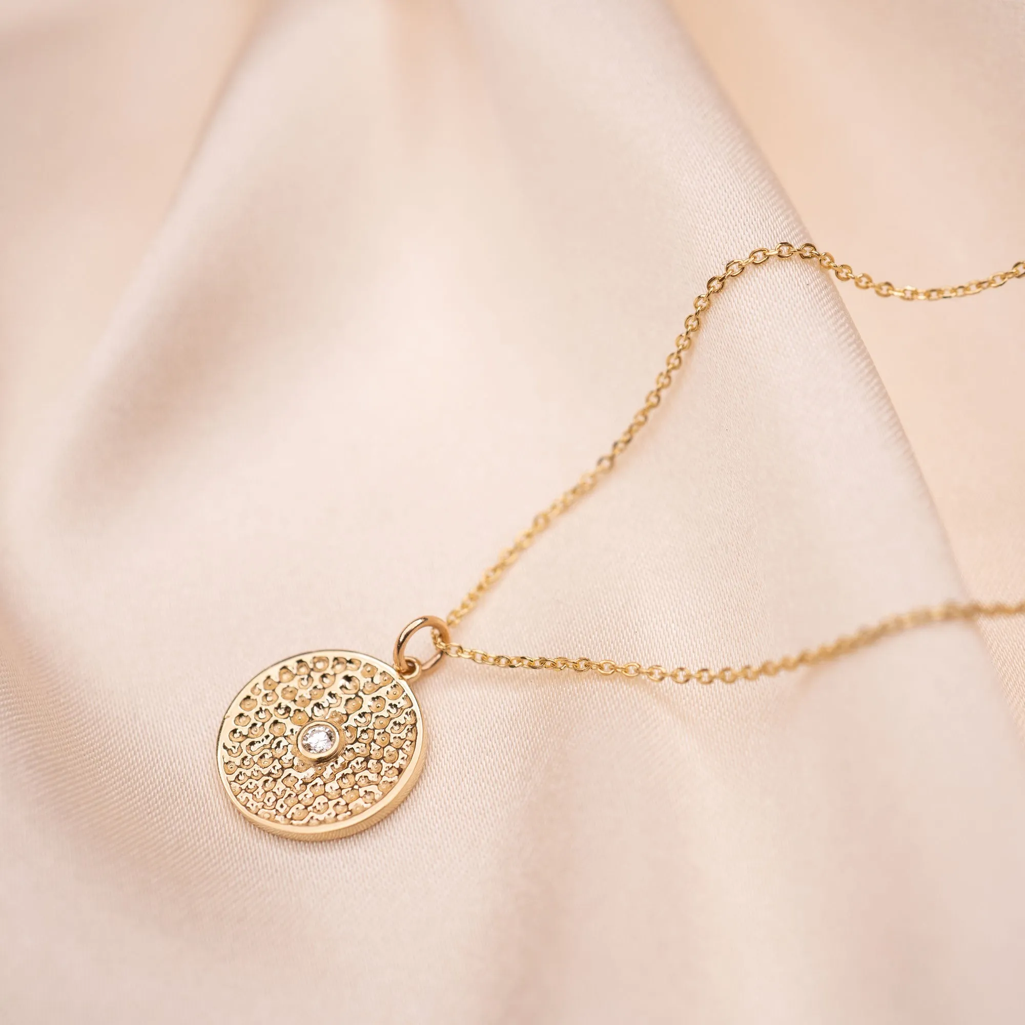 14k Beaded Circle Diamond Necklace