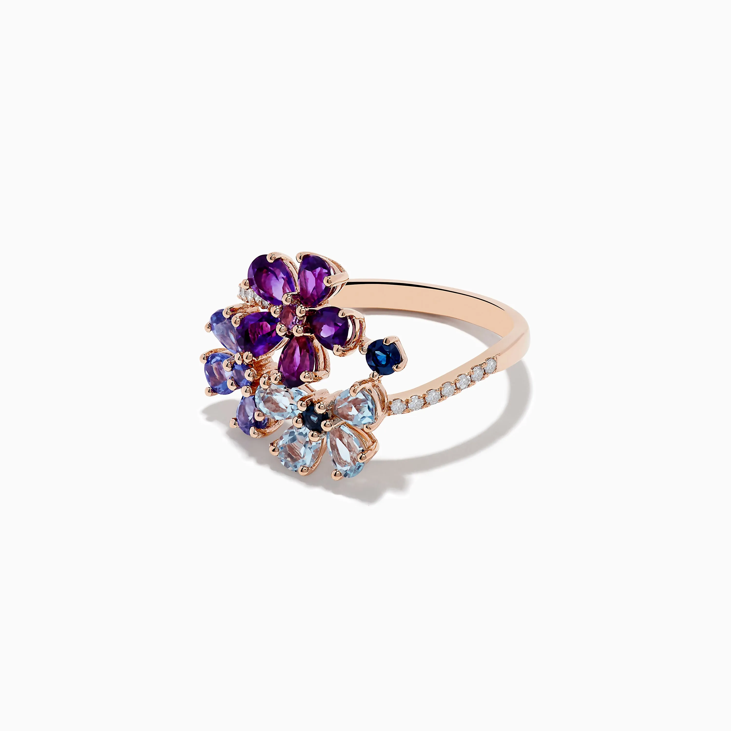 14K Gold Blue Topaz, Amethyst, Tanzanite, Sapphire and Diamond Ring