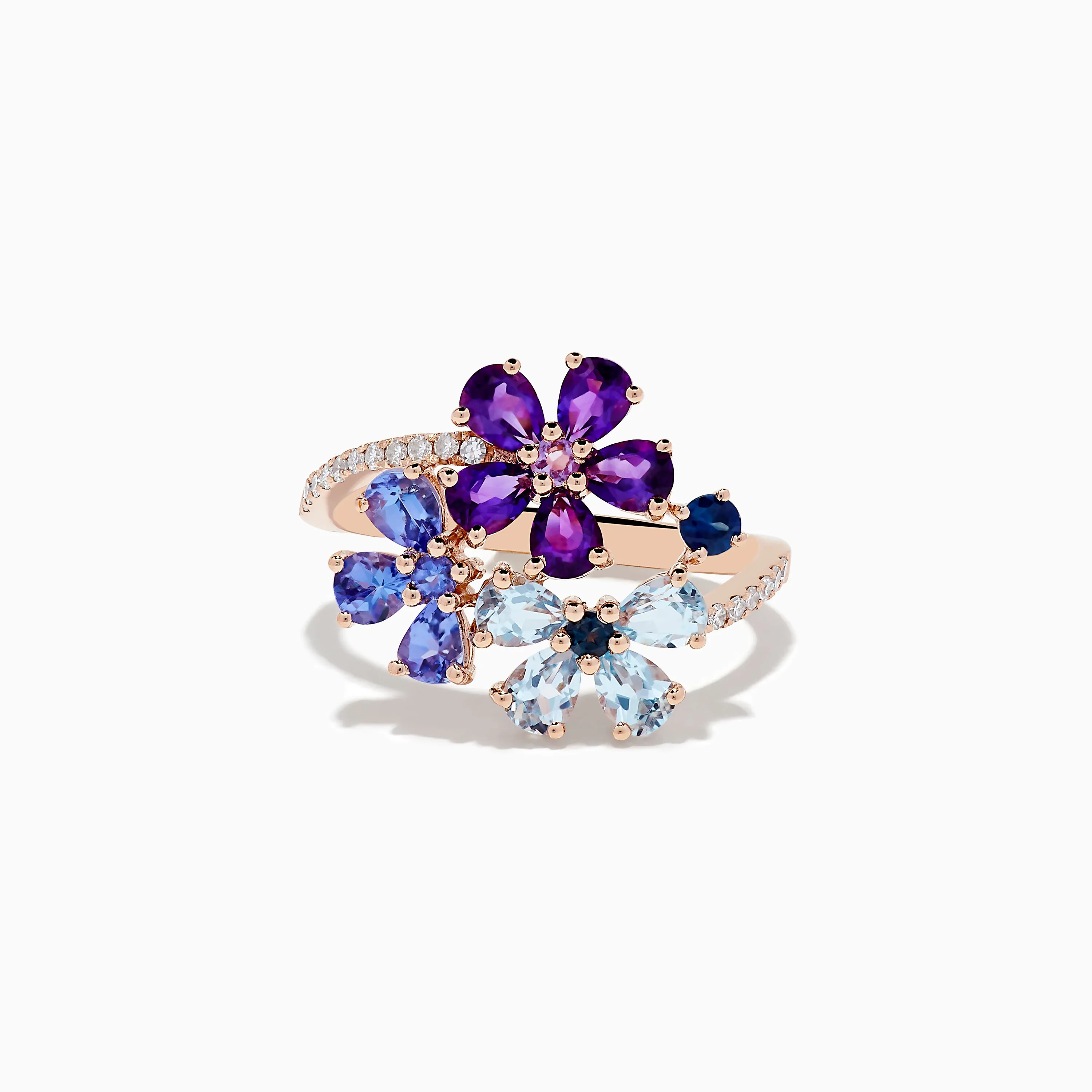 14K Gold Blue Topaz, Amethyst, Tanzanite, Sapphire and Diamond Ring