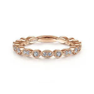 14K Rose Gold Marquise and Round Station Diamond Ring