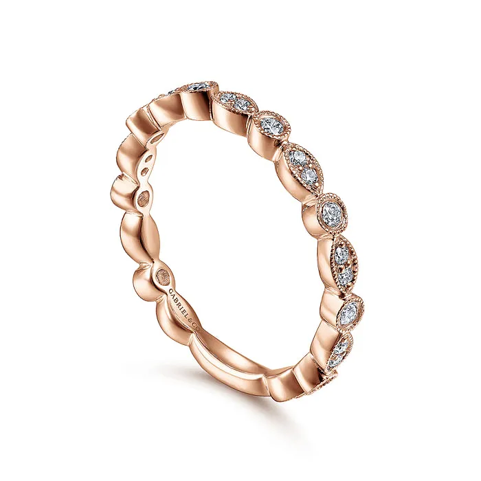 14K Rose Gold Marquise and Round Station Diamond Ring