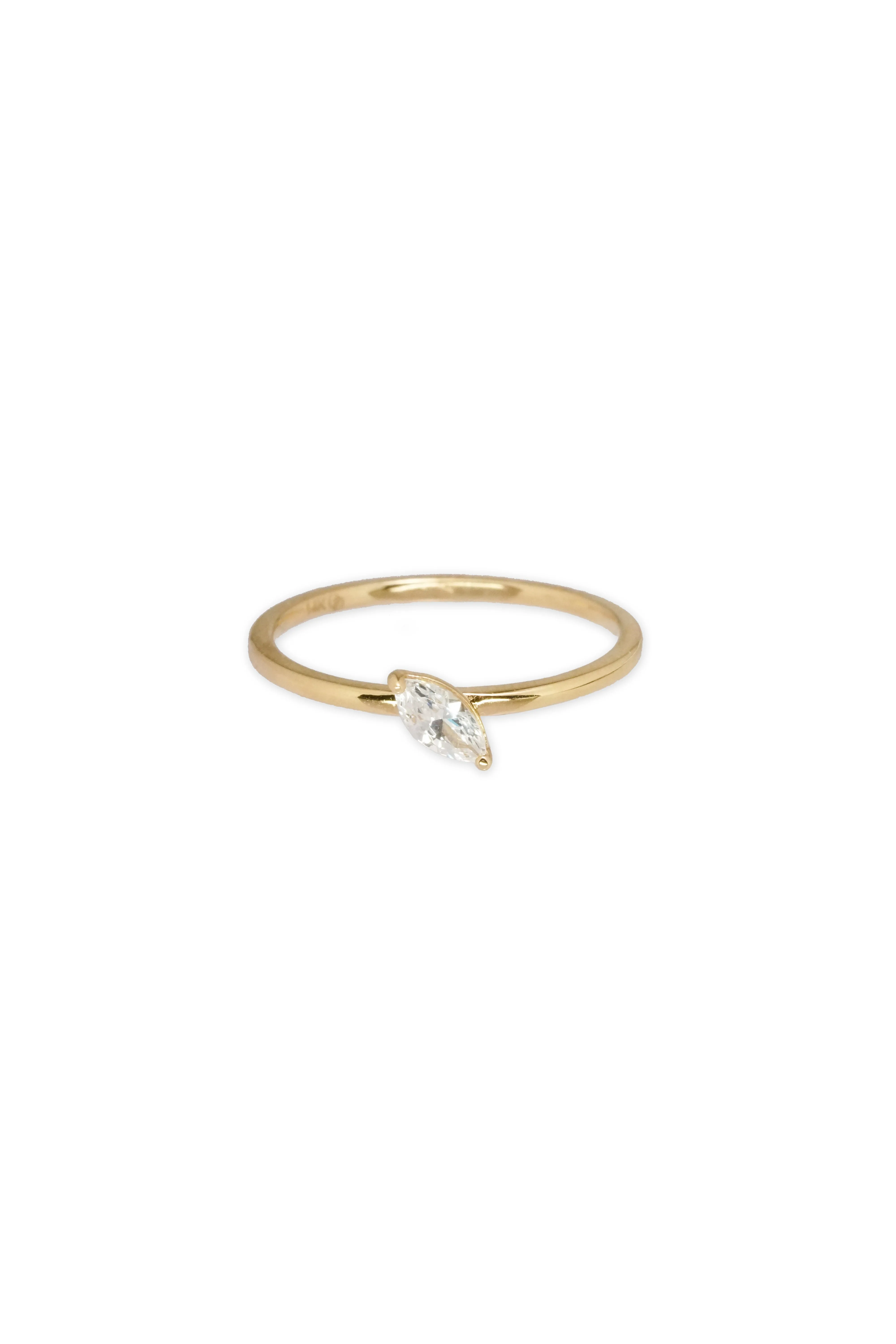 14K Solid Yellow Gold CZ Marquise Stone Stackable Ring