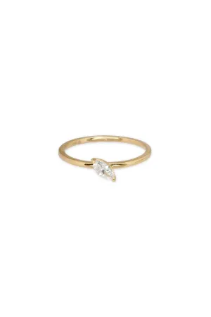 14K Solid Yellow Gold CZ Marquise Stone Stackable Ring