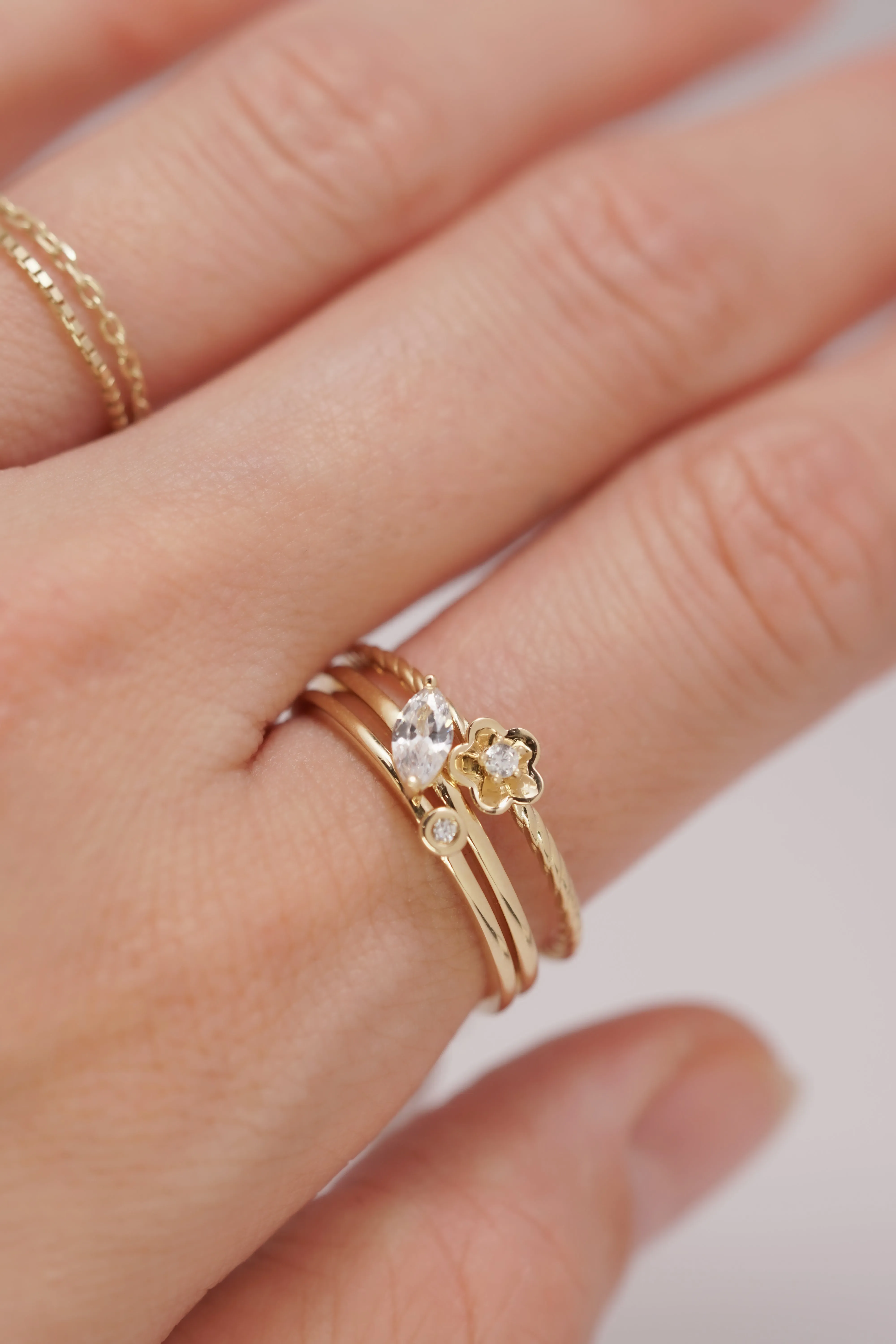 14K Solid Yellow Gold CZ Marquise Stone Stackable Ring