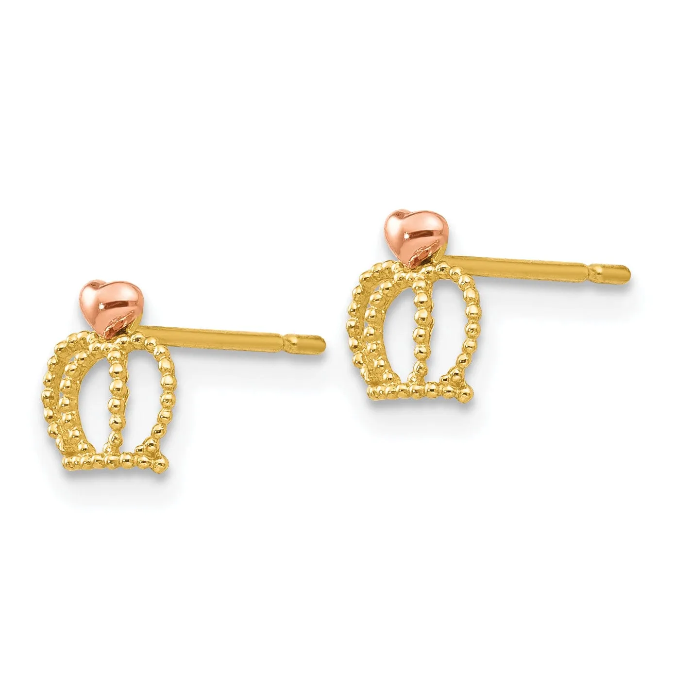 14k Two-tone Gold Crown Post Earrings