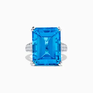 14K White Gold Blue Topaz and Diamond Ring, 29.29 TCW