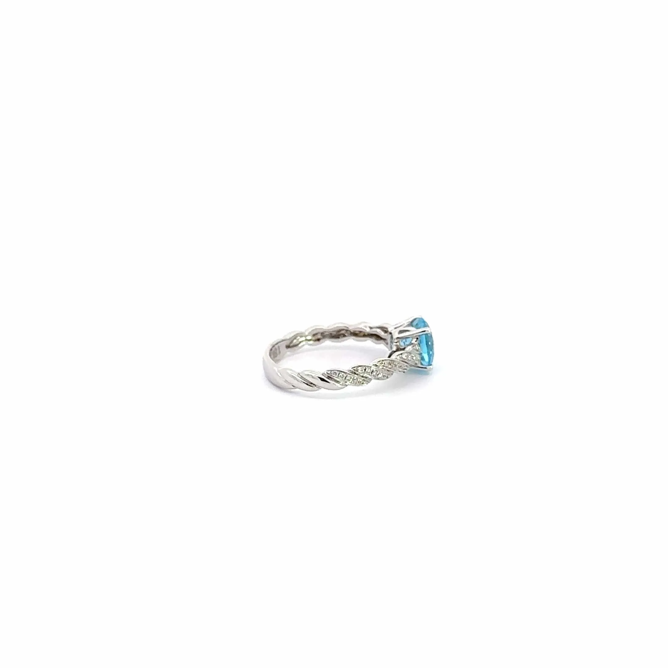 14k White Gold Natural Blue Topaz Ring with Diamonds