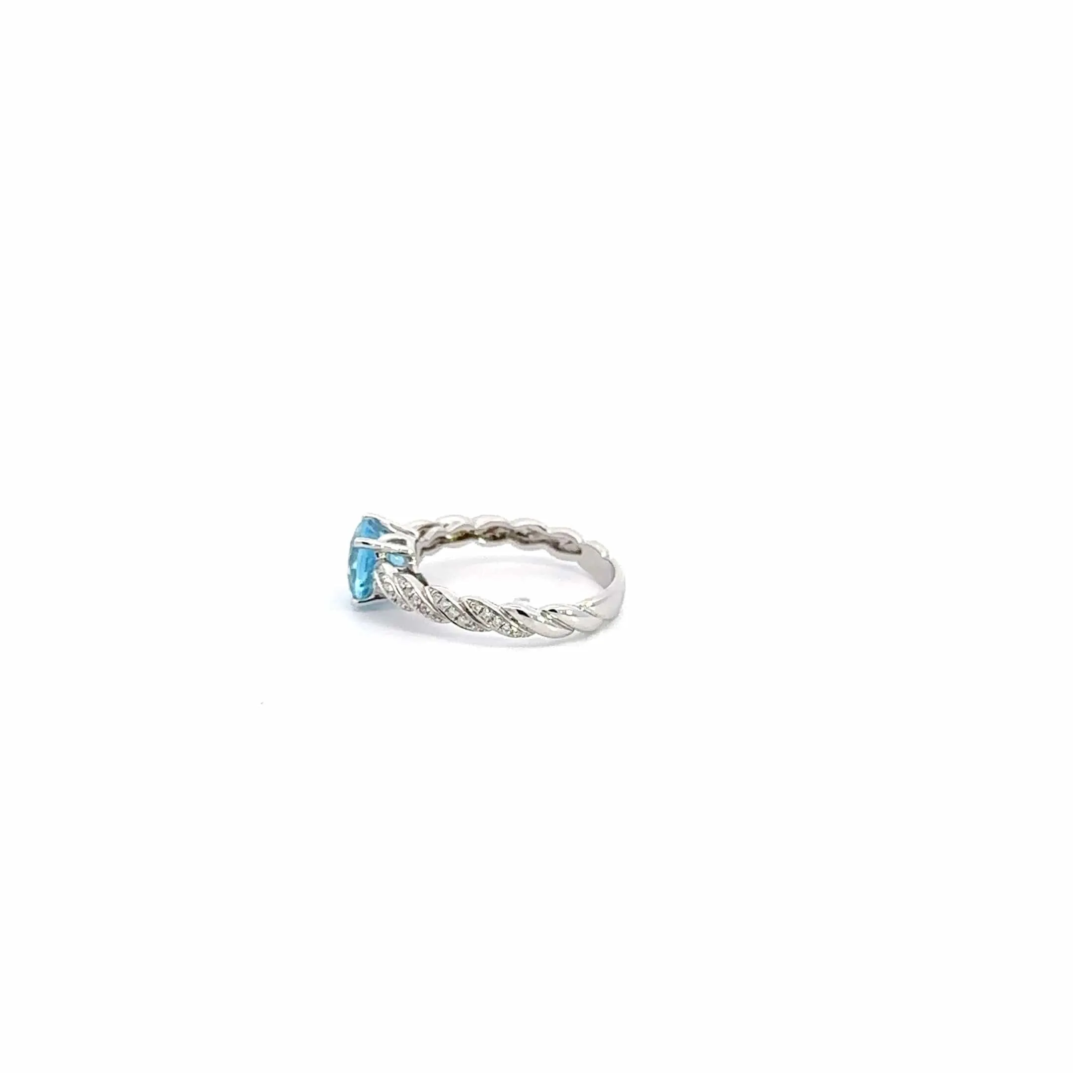 14k White Gold Natural Blue Topaz Ring with Diamonds