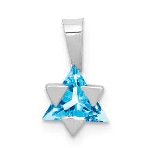 14k White Gold Polished Swiss Blue Topaz Stone Star of David Pendant