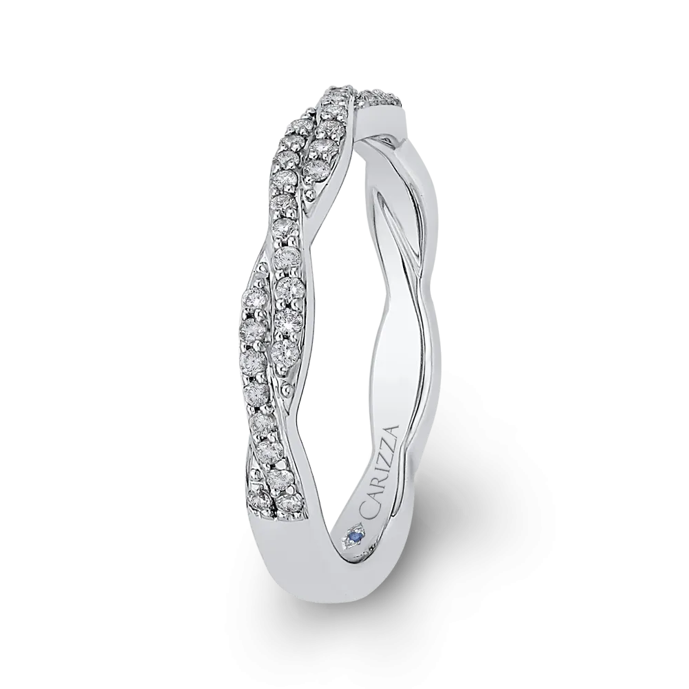 14K White Gold Round Diamond Criss Cross Wedding Band