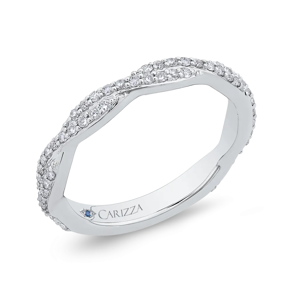 14K White Gold Round Diamond Criss Cross Wedding Band