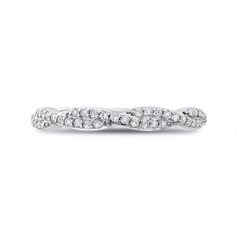 14K White Gold Round Diamond Criss Cross Wedding Band