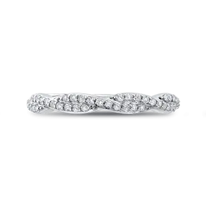 14K White Gold Round Diamond Criss Cross Wedding Band