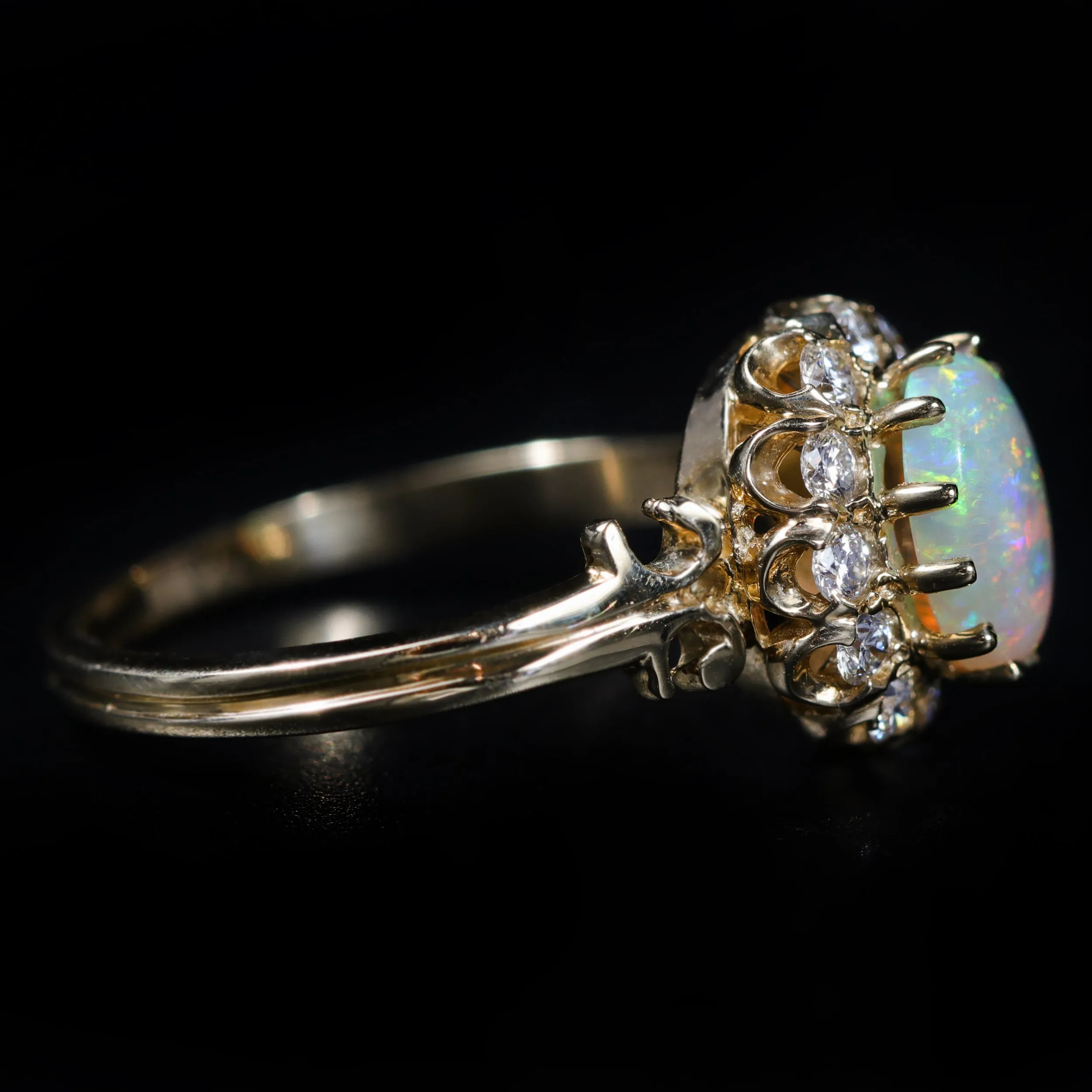 14k Yellow Gold 0.65 Carat Opal and Diamond Ring