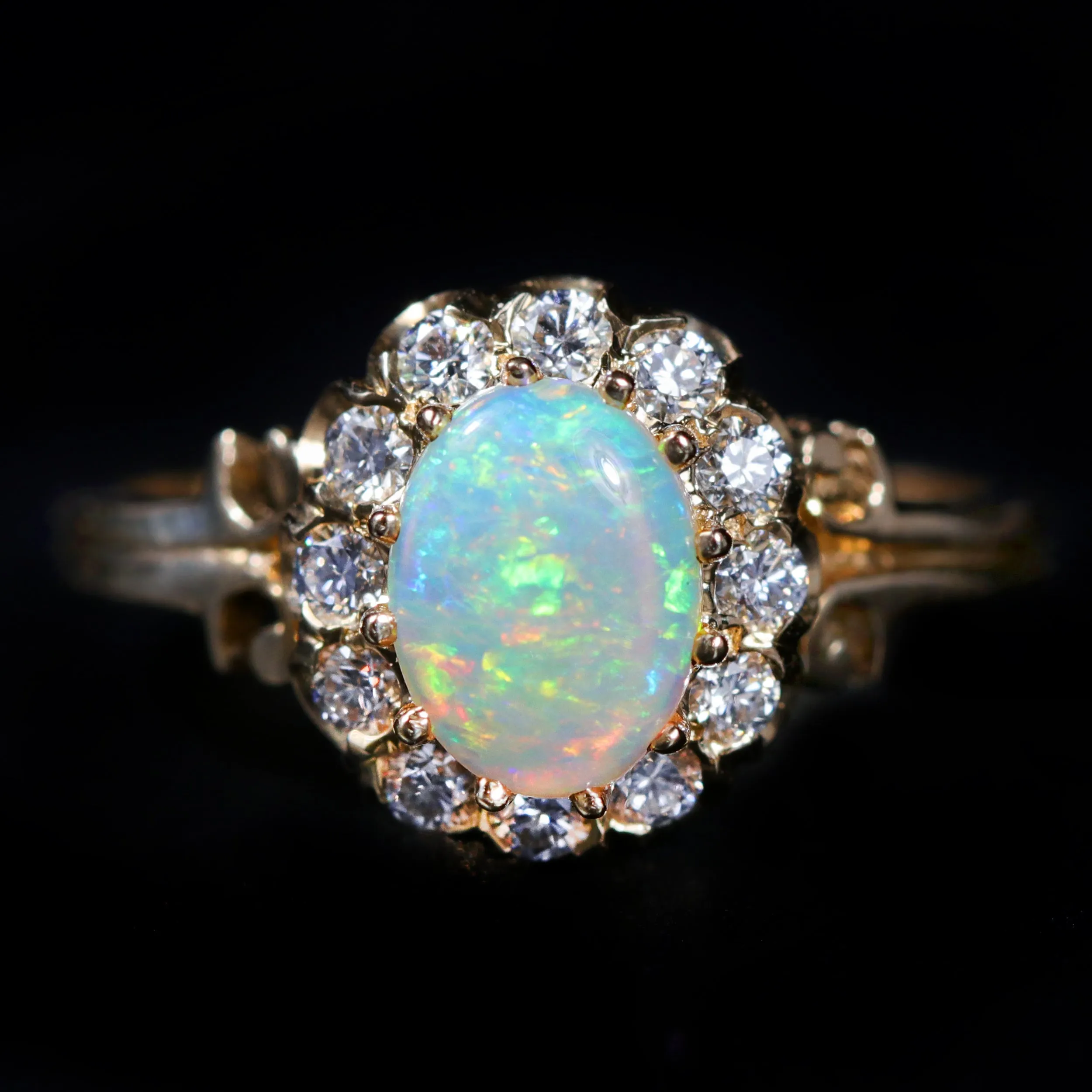 14k Yellow Gold 0.65 Carat Opal and Diamond Ring