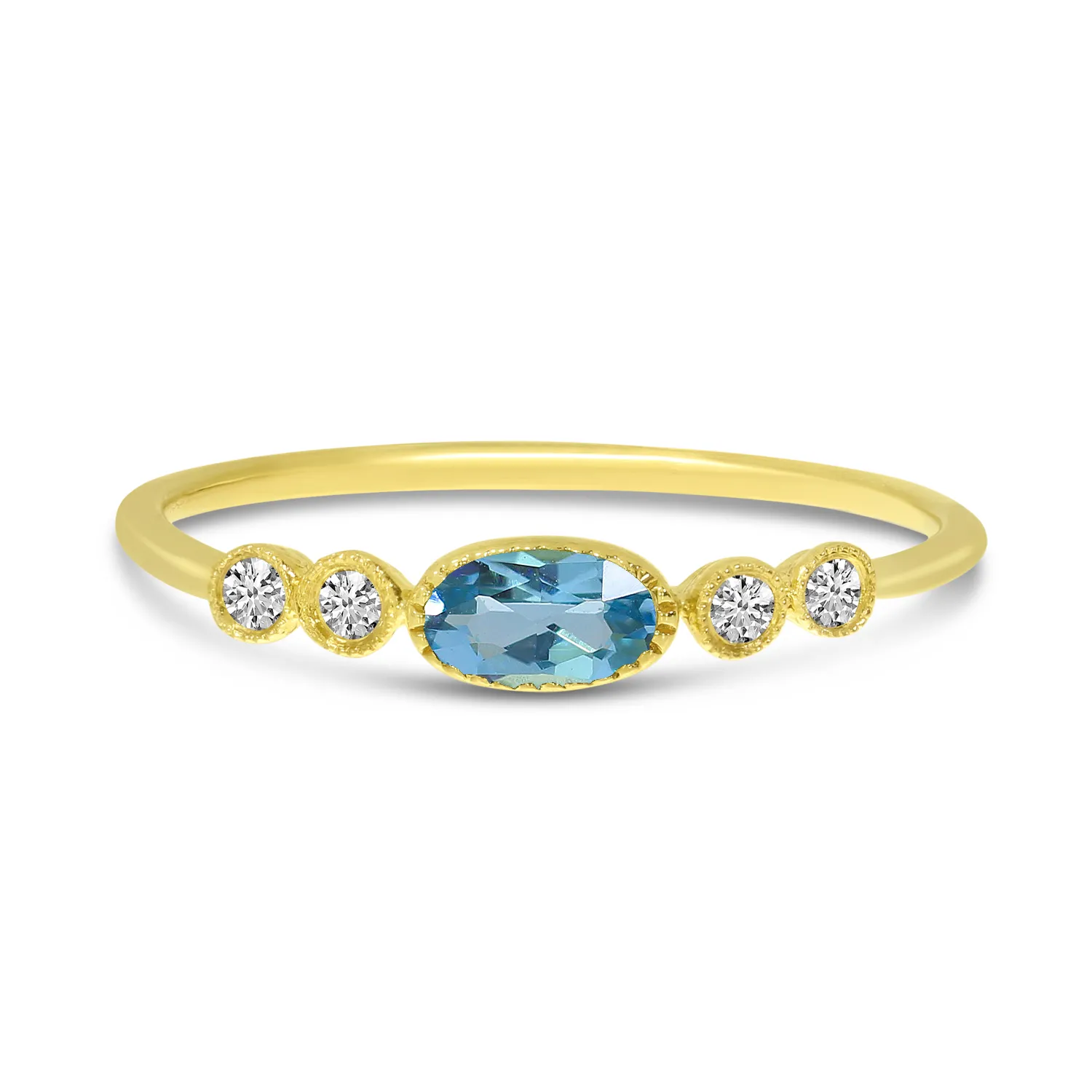 14k Yellow Gold Blue Topaz and 0.06 Ct Diamond Ring