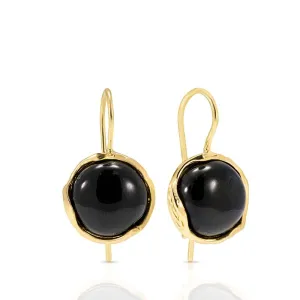 14K Yellow Gold Round Black Onyx 12mm Dangle Earrings