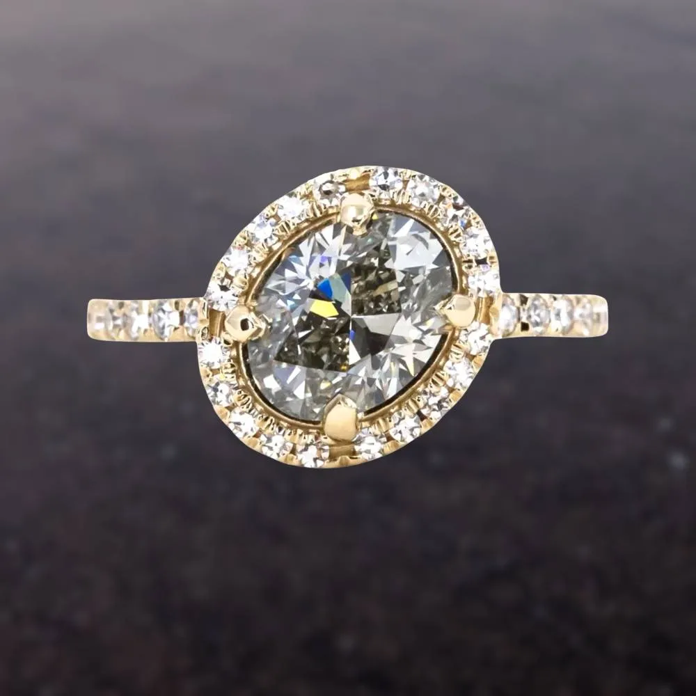 1.70ct Fancy Oval Grey Diamond and Askew Diamond Halo in 14K Yellow Gold