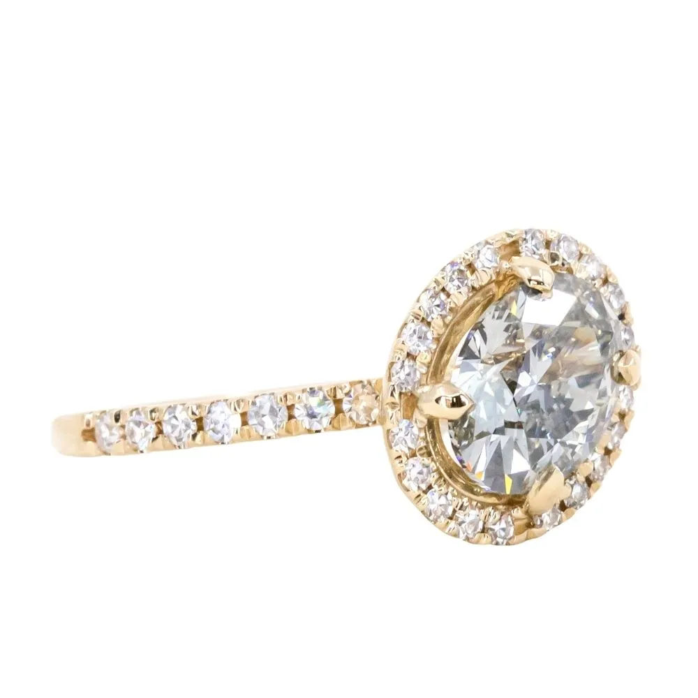 1.70ct Fancy Oval Grey Diamond and Askew Diamond Halo in 14K Yellow Gold