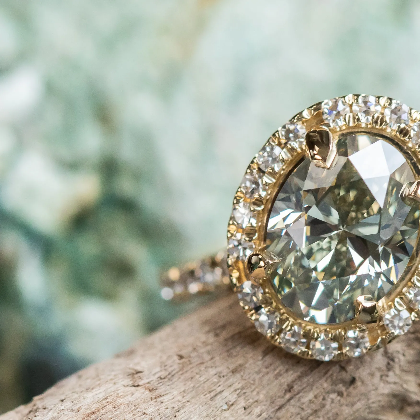 1.70ct Fancy Oval Grey Diamond and Askew Diamond Halo in 14K Yellow Gold