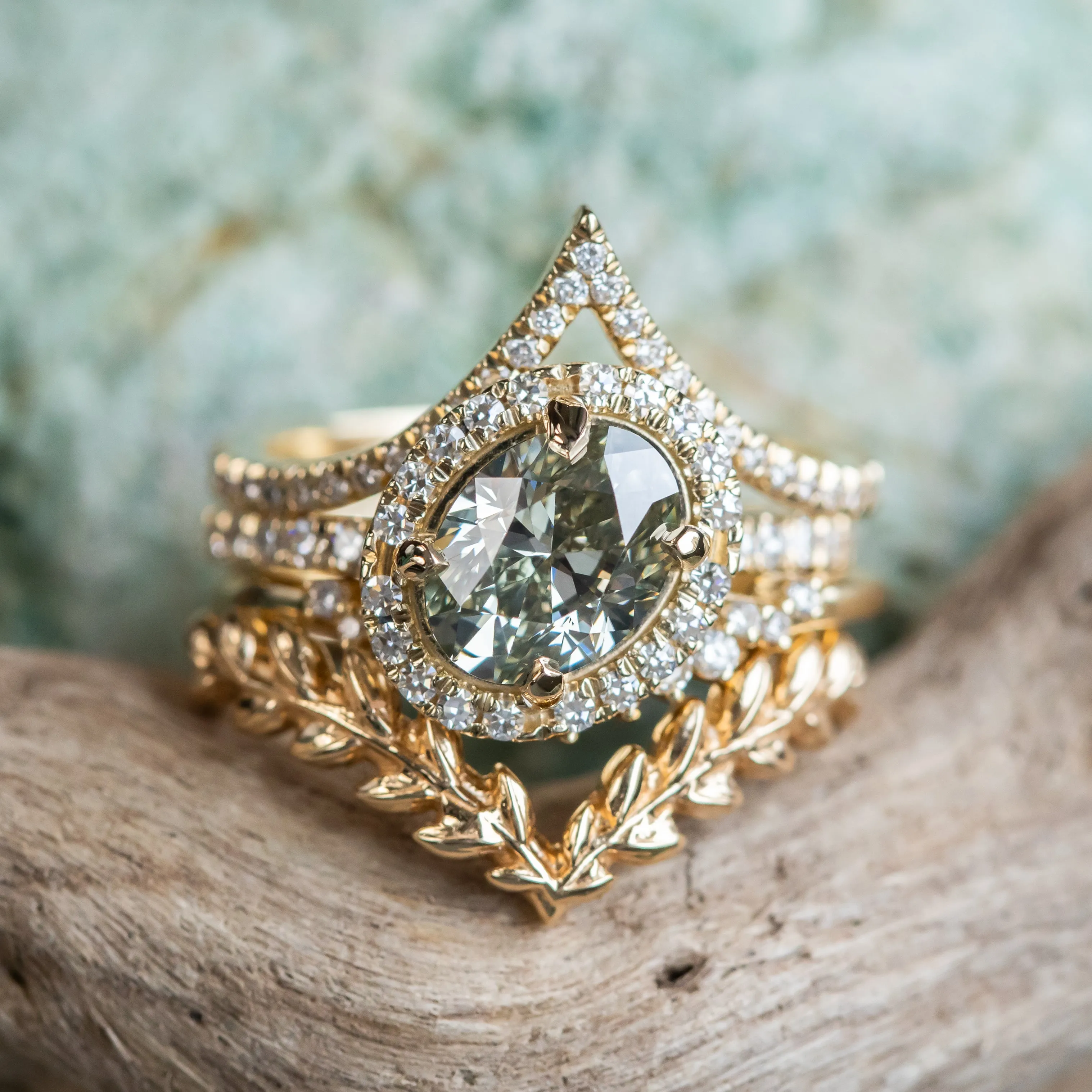 1.70ct Fancy Oval Grey Diamond and Askew Diamond Halo in 14K Yellow Gold