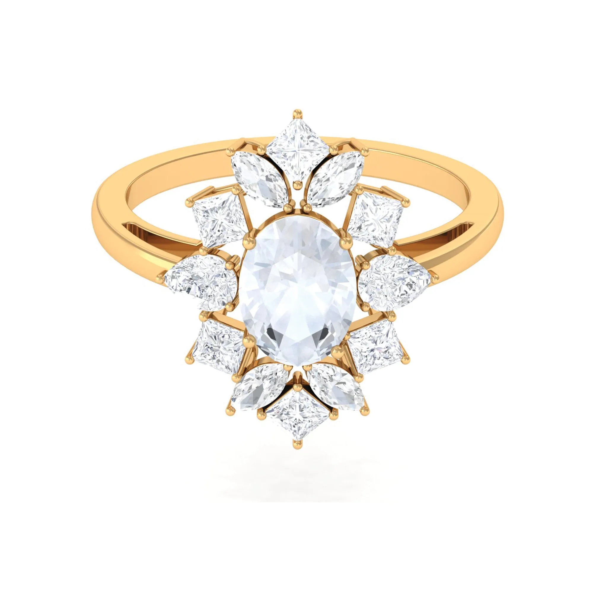 1.75 CT Oval Cut Moonstone and Moissanite Cocktail Ring