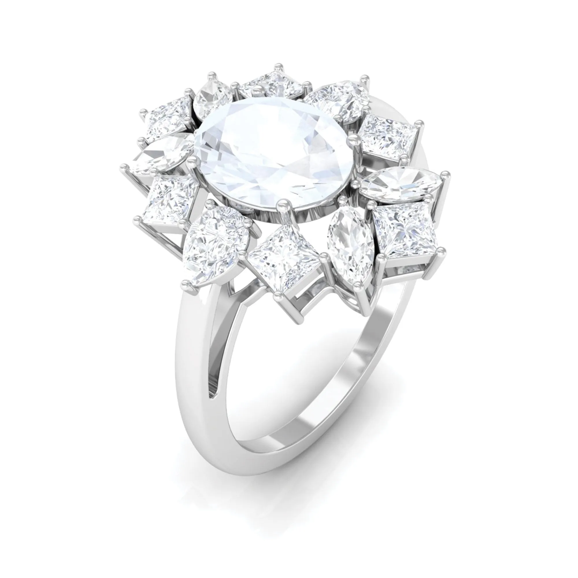 1.75 CT Oval Cut Moonstone and Moissanite Cocktail Ring