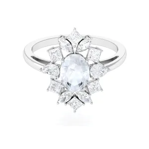 1.75 CT Oval Cut Moonstone and Moissanite Cocktail Ring