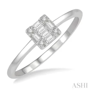 1/8 ctw Square Shape Baguette and Round Cut Diamond Petite Fashion Ring in 14K White Gold