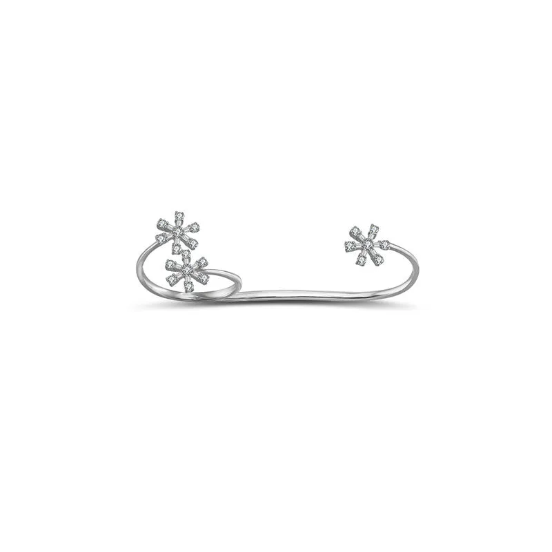 18k Gold Flower Pattern Diamond Double Ring