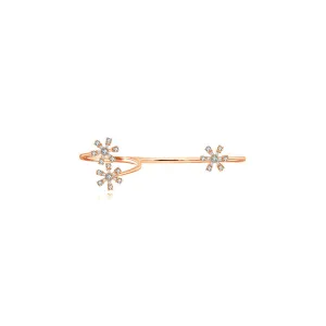 18k Gold Flower Pattern Diamond Double Ring