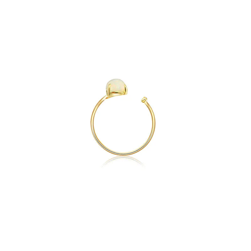 18k Gold Opal Open Diamond Ring With Vertical Line Shape