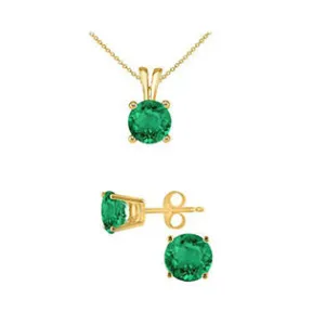 18K Yellow Gold 1/2ct Emerald Round 18 Inch Necklace and Earrings Set Plated