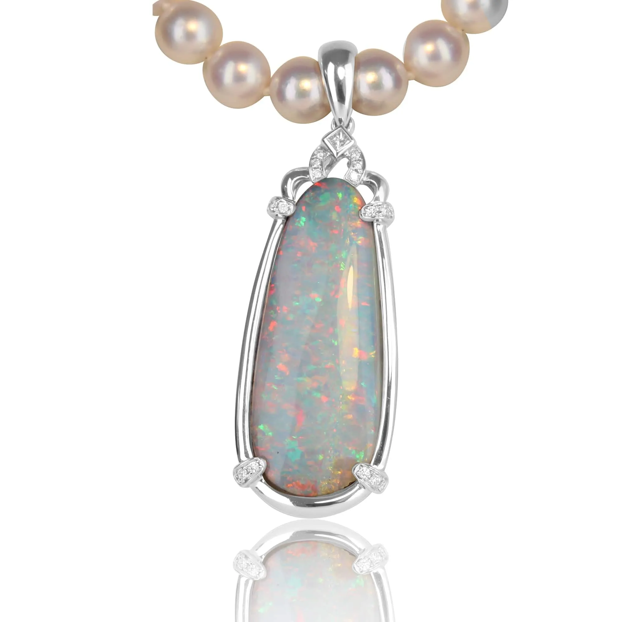 18kt White Gold Boulder Opal and Diamond pendant