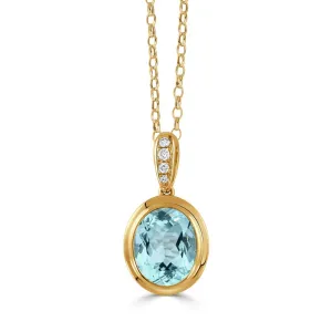 18kt Yellow Gold Diamond Pendant with Sky Blue Topaz Center