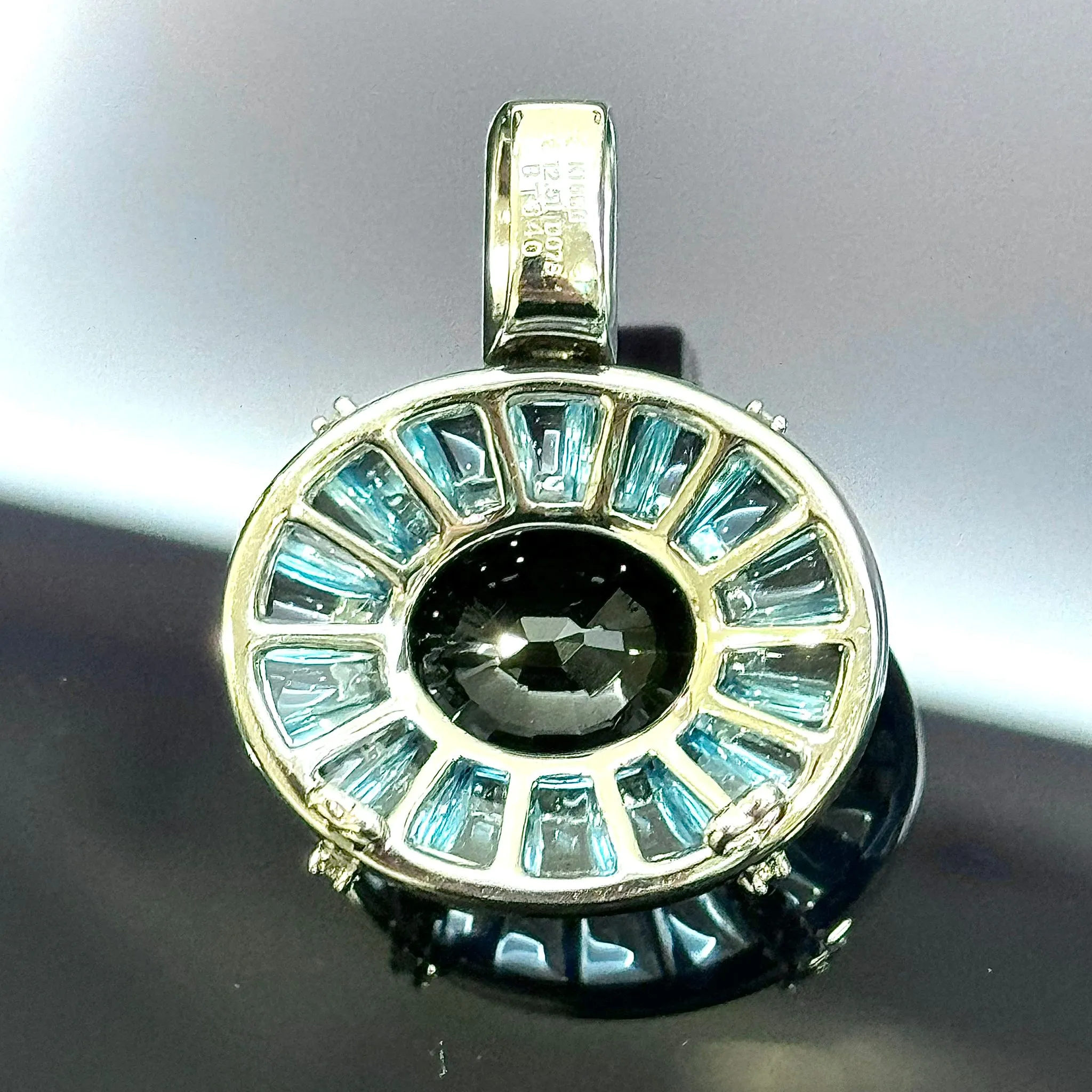 18KWG Bi-Color Sapphire, Blue Topaz & Diamond Pendant