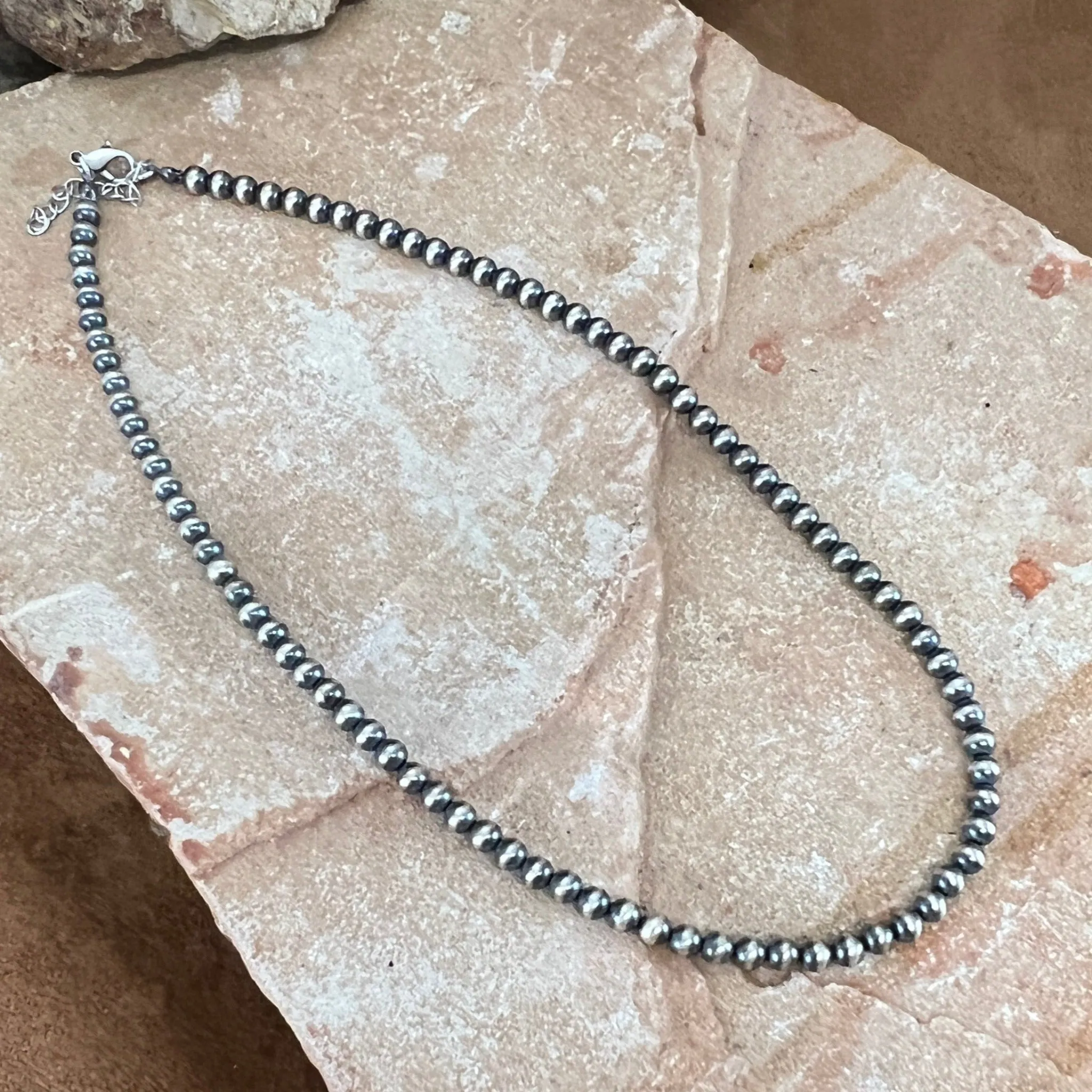 18" Single Strand Oxidized Sterling Silver Beaded Necklace 5 mm