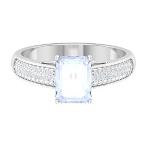 2.25 CT Peg Head Set Solitaire Moonstone and Diamond Ring